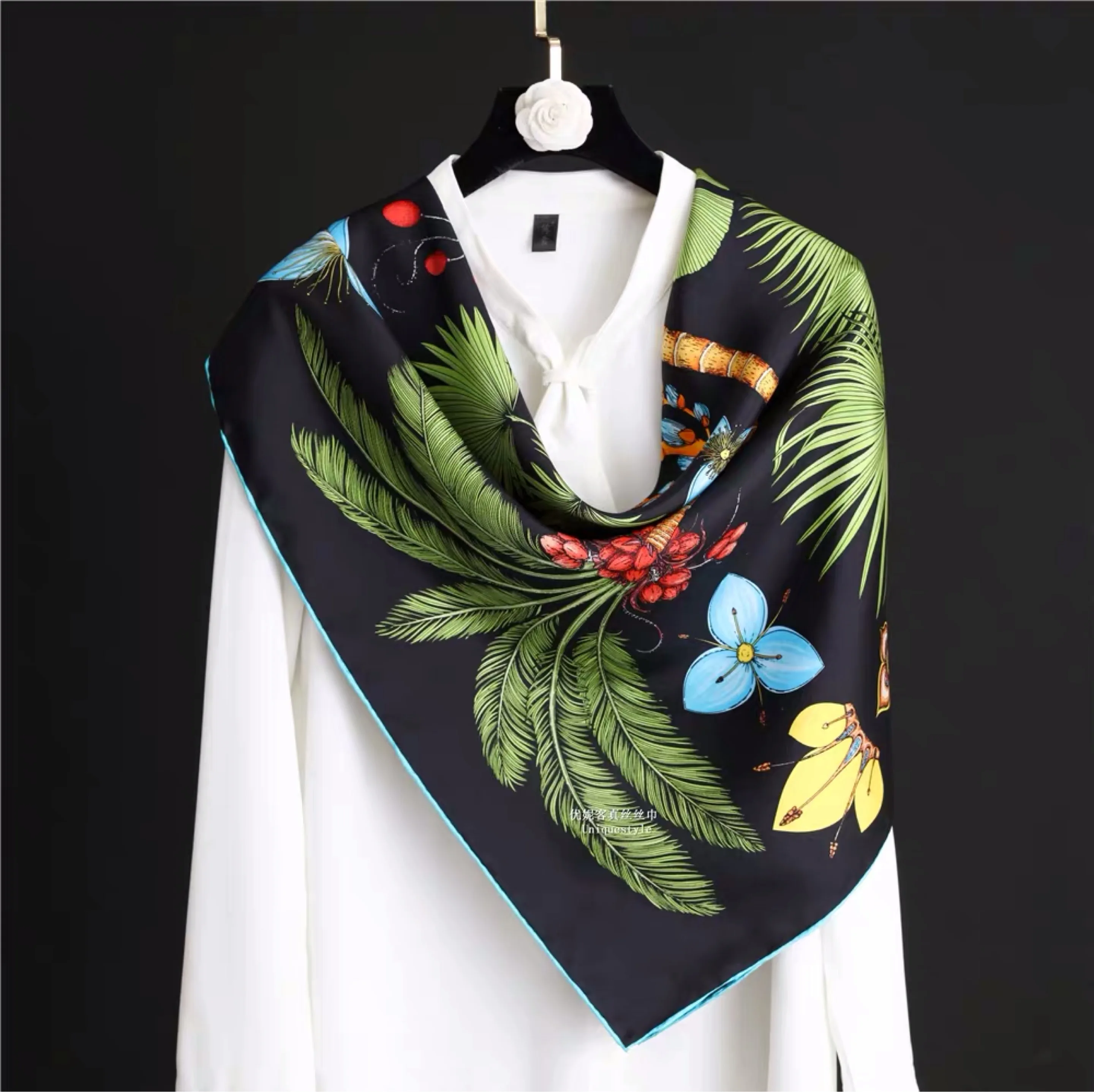 

2019 new arrival fashion elegant brand tree pattern 100% silk scarf 90*90 cm square shawl twill wrap for women free shipping