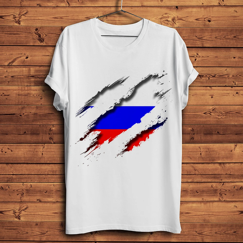 

Футболка мужская с принтом российского флага 3d vision, Повседневная рубашка с разрывами внутри, белая уличная одежда унисекс с короткими рукав...