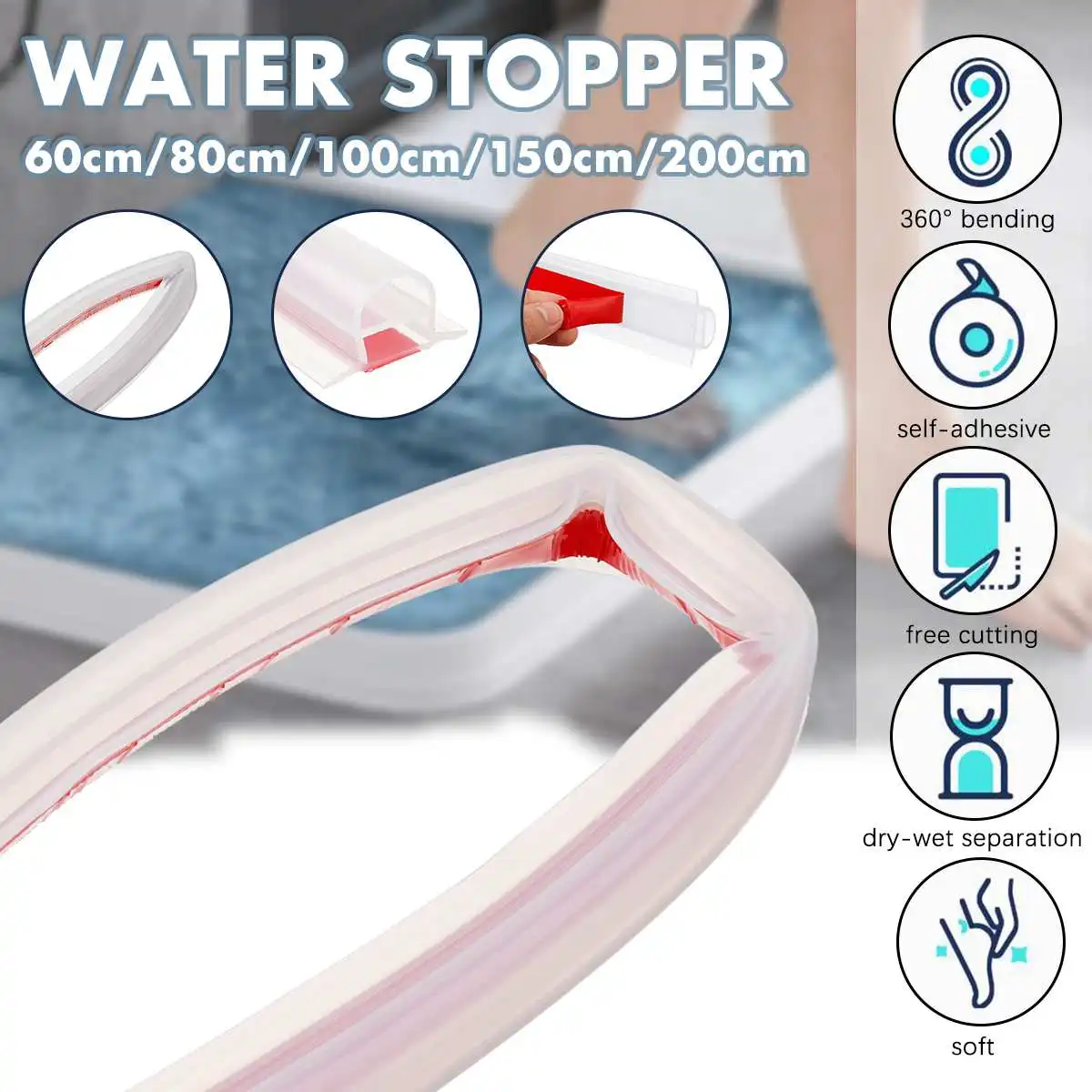 

Пробка для воды в ванную комнату, прожектор, резиновый протектор для воды, разделение влаги и сухости, порог для кухонного душа, кремниевый в...