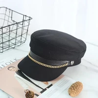 classic fashion chain solid wool navy cap flat top beret handsome cool korean celebrity british ins cap trendy woman spring