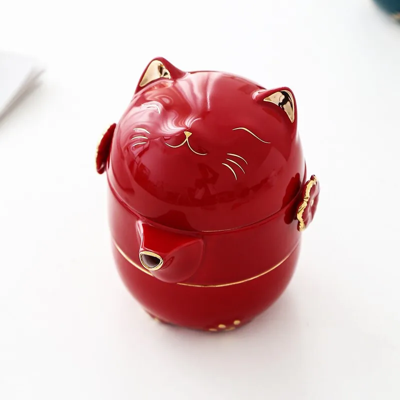 

Travel Tea Set Simple with Portable Bag Japanese Quick Cup One Pot Two Cups Cute Cat Ceramic Tea Maker