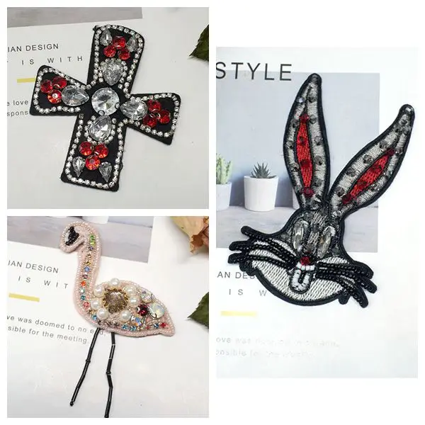 1 шт. ручной работы нашивки со стразами и Бисером Крест Пришить бисером патч