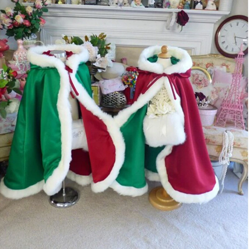 hirigin New Kid Toddler Christmas Cloak Winter Warm Faux Fur Trim Hooded Cape Cosplay Party Robe Mini Windbreaker for Children