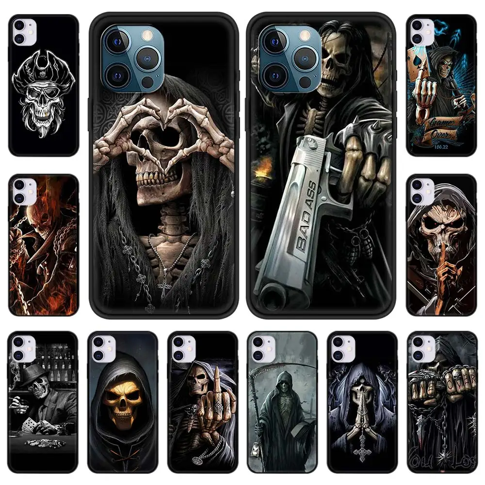 

Skull Skeleton Grim Reaper Phone Case for iPhone 11 Pro Cover For iphone 12 Pro Max 7 8 Plus XR SE 2020 X XS Luxury Funda Shell