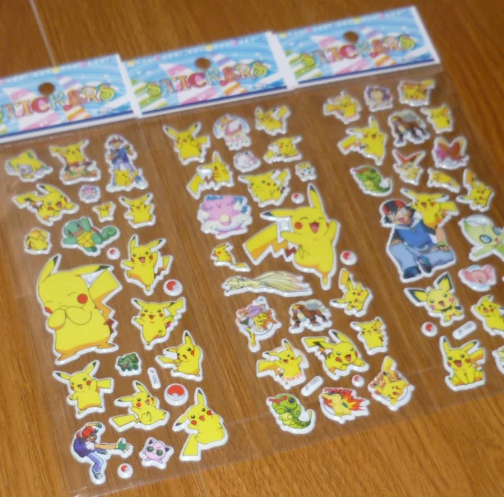 3 шт./лот, Pokemon Pikachu, мультяшная Пуффи наклейка s, детская игрушка, 3D Аниме наклейка s для детей, наклейка для скрапбукинга, Случайная