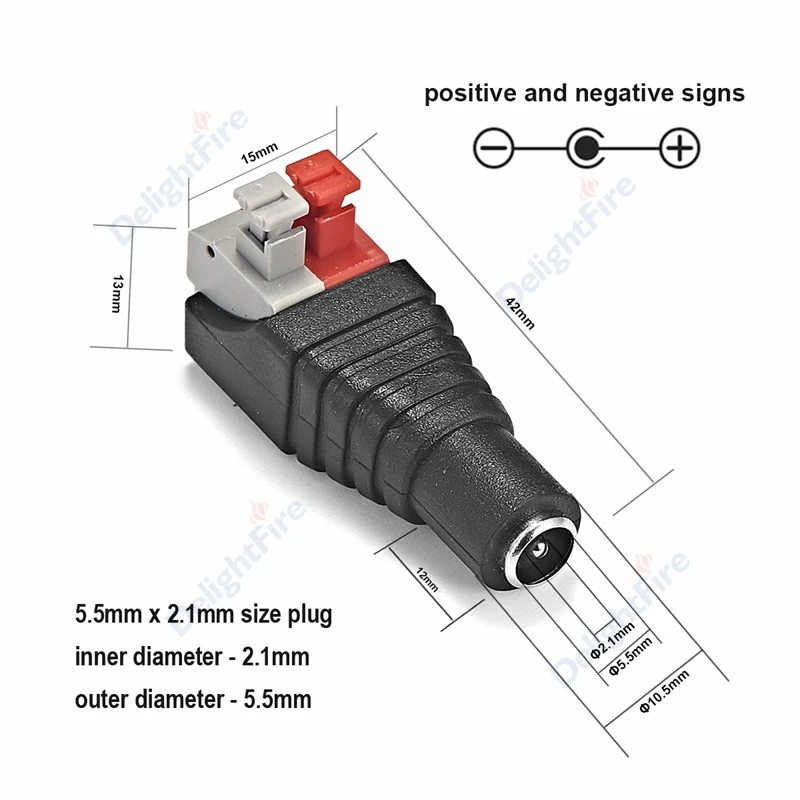 

DC Male Female Wire Connector 2.1 * 5.5mm Press Type No Welding DC Power Plug Jack Adapter For 3528/5050 LED Strip CCTV Camera