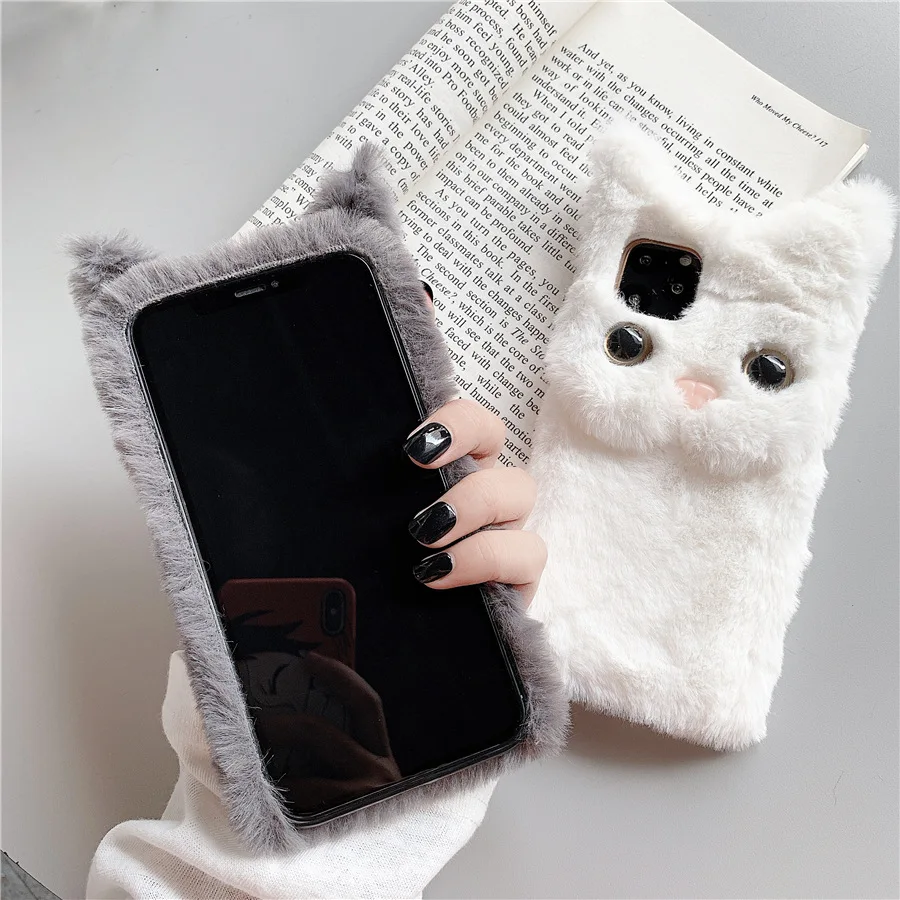 Плюшевый чехол для телефона Kitty в машину Iphone 11 Pro MAX 11Pro зимний мягкий теплый iphone XS XR