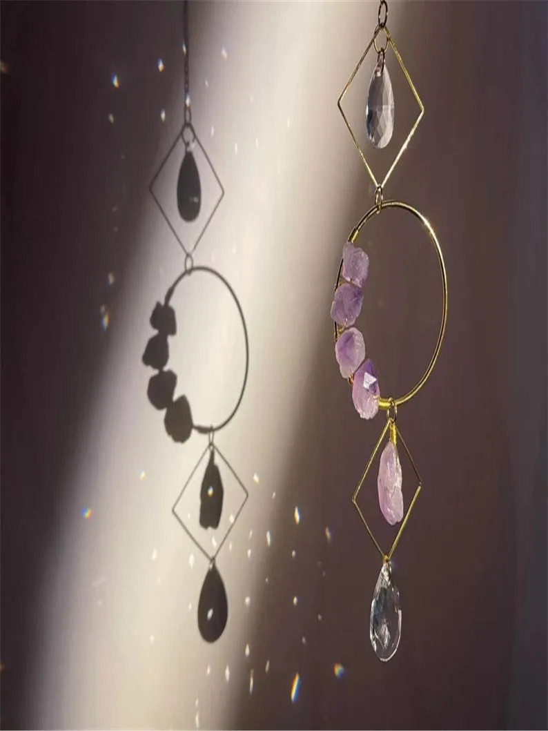 Celestial Amethyst Crescents circle crystal suncatcher/light catcher/suncatchers prism/Angel Aura quartz Suncatcher/Light Catche