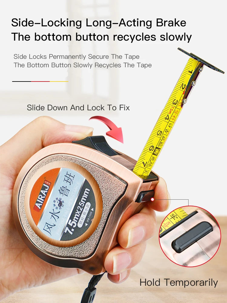 

AIRAJ 3/5/7.5M Portable Steel Tape Measure Industrial-Grade Precision Measurement Anti-Hit Home Manual Measurement Tools
