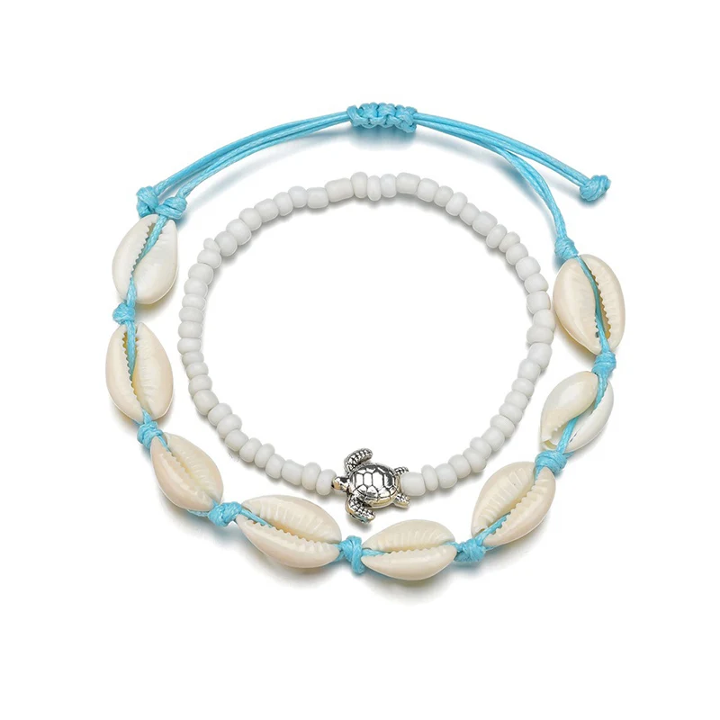 white Boho океан пляж 2 шт. набор белых бусин ножные браслеты с черепахой Регулируемый Западный богемский муссель Морская раковина коври женские аксессуары - Окраска металла: white