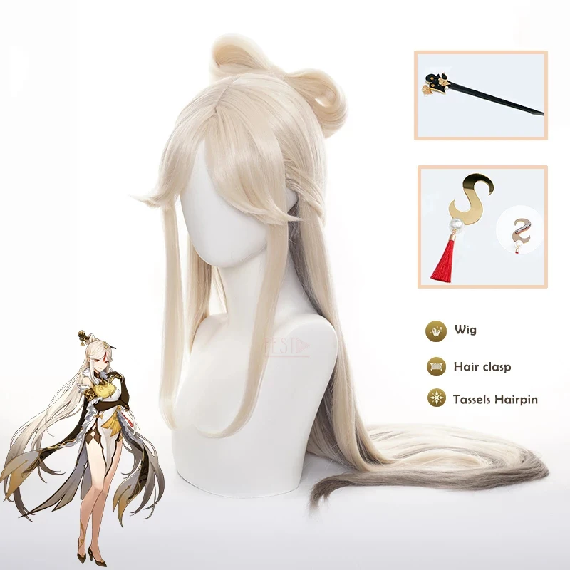 

Game Genshin Impact Ningguang Cosplay Wig 120CM Straight Long Wig Two Tone Heat Resistant Synthetic Hair Wig Prop For Halloween