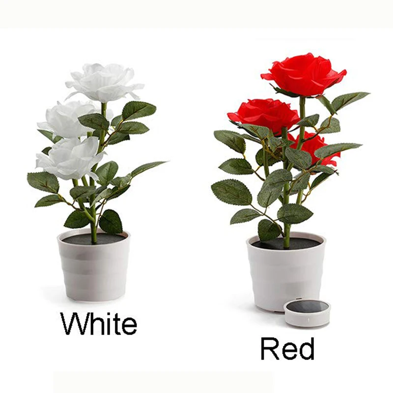 Светодиодные искусственные растения Роза балкон газон сад настольная лампа дома