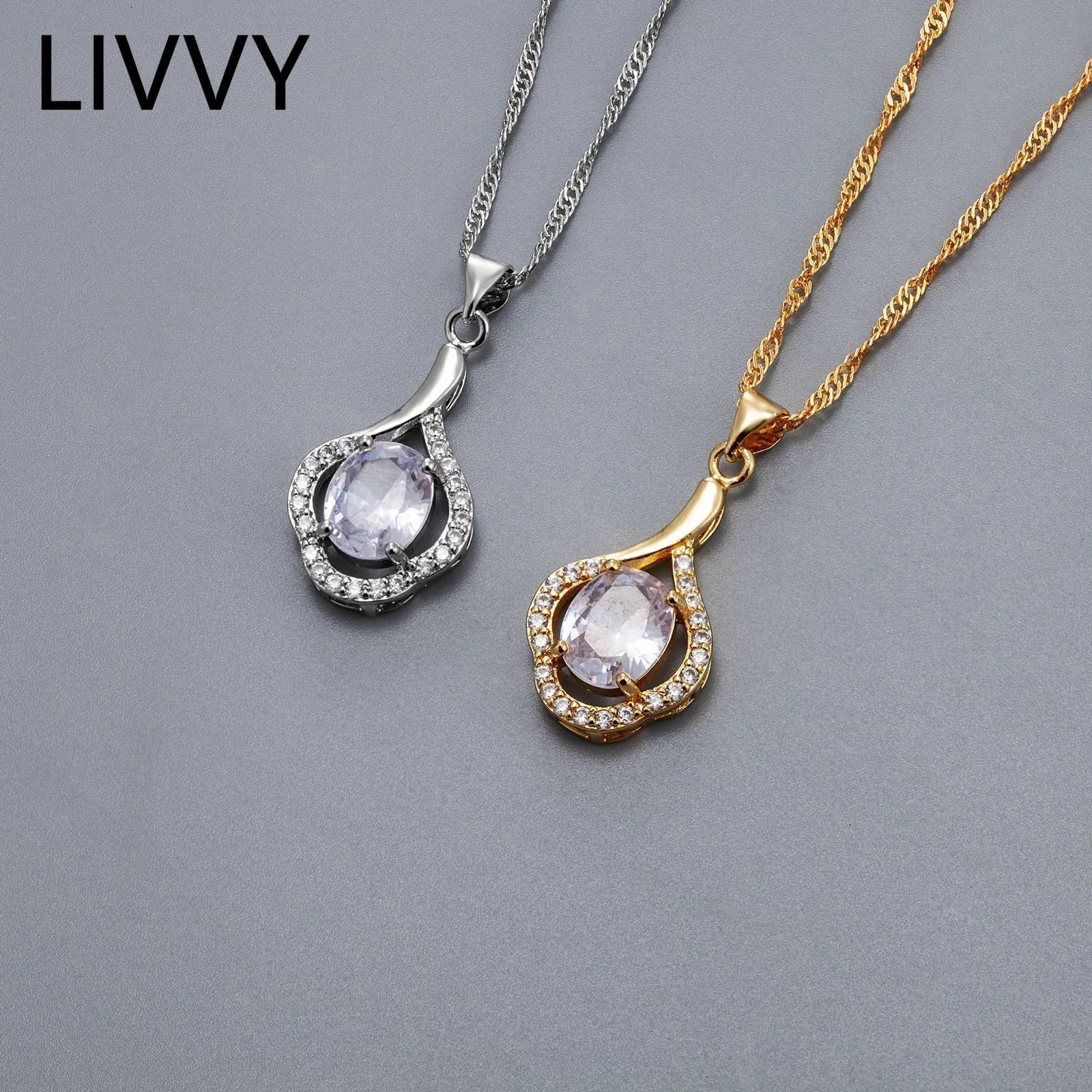 

LIVVY New Silver Color Creative Geometric Hollow Crystal Zircon Pendant Necklace For Women Trendy Elegant Clavicle Chain Jewelry
