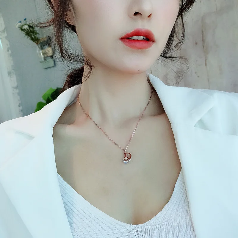 

New Luxury Brand Letter And Crystal Rose Gold Pendant Necklace Stainless Steel High Polished Necklace For Women Wedding Jewelry