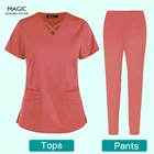 Медицинская униформа для женщин, больницы, медсестры, топы, брюки, униформа для дантиста, не липкая, стрейчевая ткань для волос, унисекс