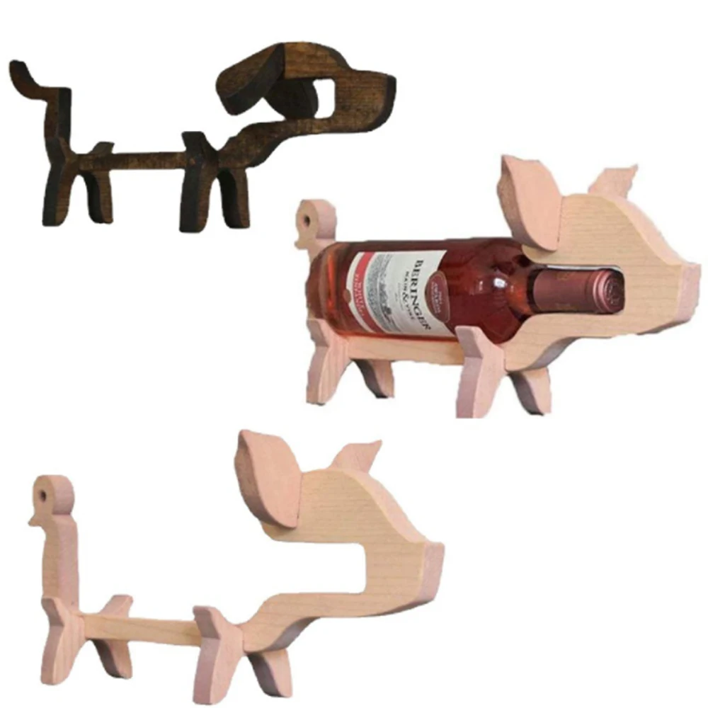 

Creative Animal Shape Ornaments Wooden Crafts Wine Rack Home Decoration Ornaments Bar Storage Party Gadget