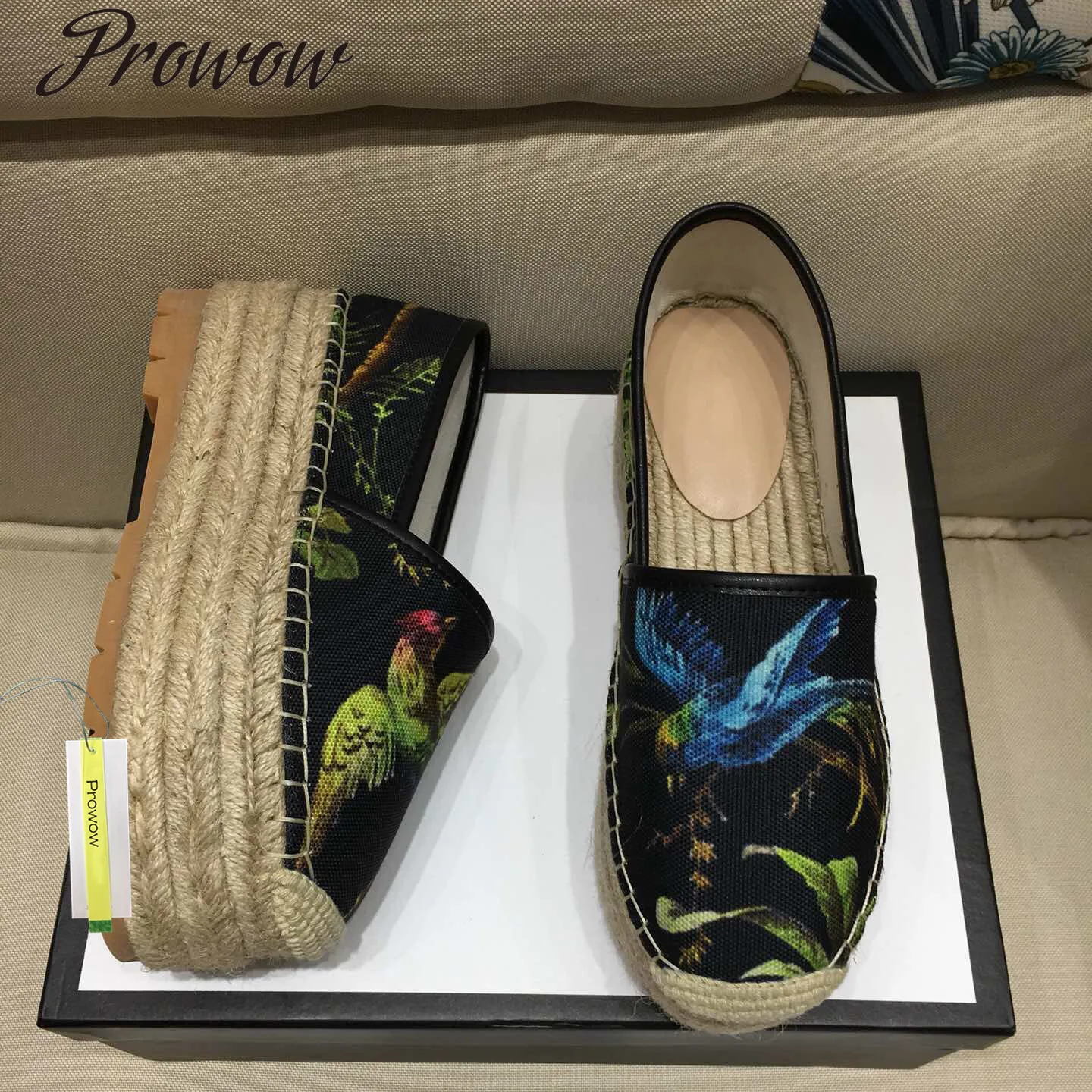

Prowow Summer Genuine Leather Luxury Women Espadrille Slip On Women Platform Loafer Shoes Women Zapatos Mujer