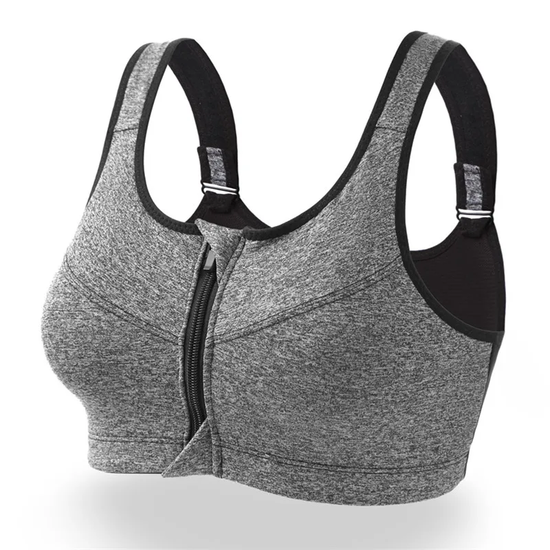 

Women Top Plus Size Zipper Sports Bras Wirefree Padded Bra Push Up Tops Lady Girls Breathable Fitness Run Gym Yoga Vest