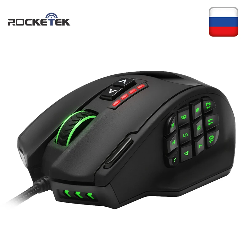 Rocketek USB игровая RGB мышь 16400 dpi 19 кнопок эргономичный дизайн для настольного компьютера аксессуары программируемые мыши геймер ПК