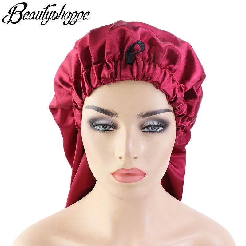 Длинный широкий эластичный атлас баррель шелковых волос капот дышащая Чепчик