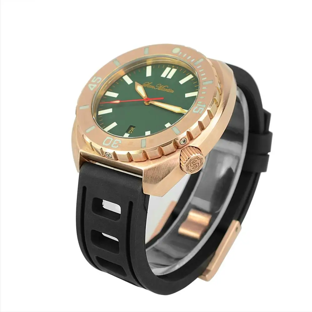San Martin 500m Diving Automatic Bronze Men Watches Sapphire Crystal Rubber strap Mechanical Big Wrist watch Relogio Masculino | Наручные
