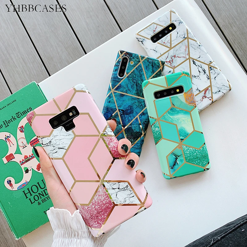 Роскошный позолоченный мраморный чехол YHBBCASES с геометрическим рисунком для