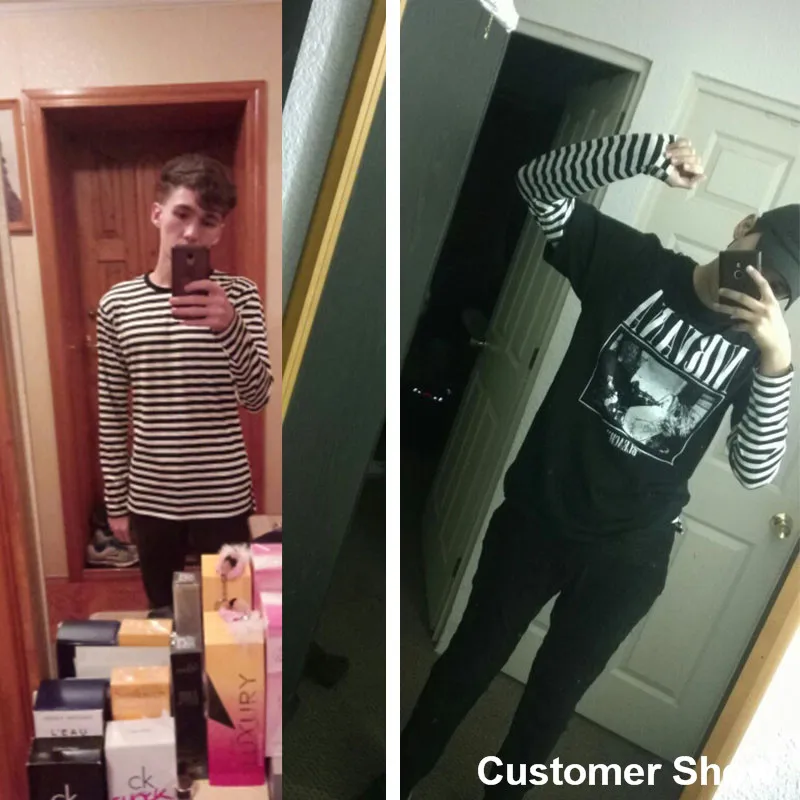 Корейская стильная Весенняя новая полосатая футболка повседневная мужская