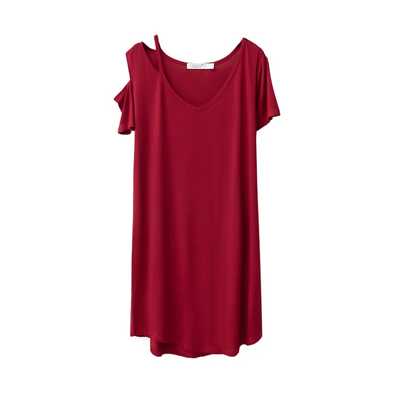 

Summer Thin Women Comfortable Solid Color Nightdress Single Side Strapless Sexy Modal Mid-length Dress Casual Simple Home Dress