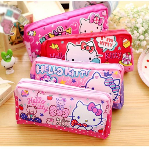 Kawaii/косметичка из парусины с рисунком «hello kitty» для девочек, косметичка для макияжа, пенал «hello kitty», детские сумки, сумка для хранения кошек