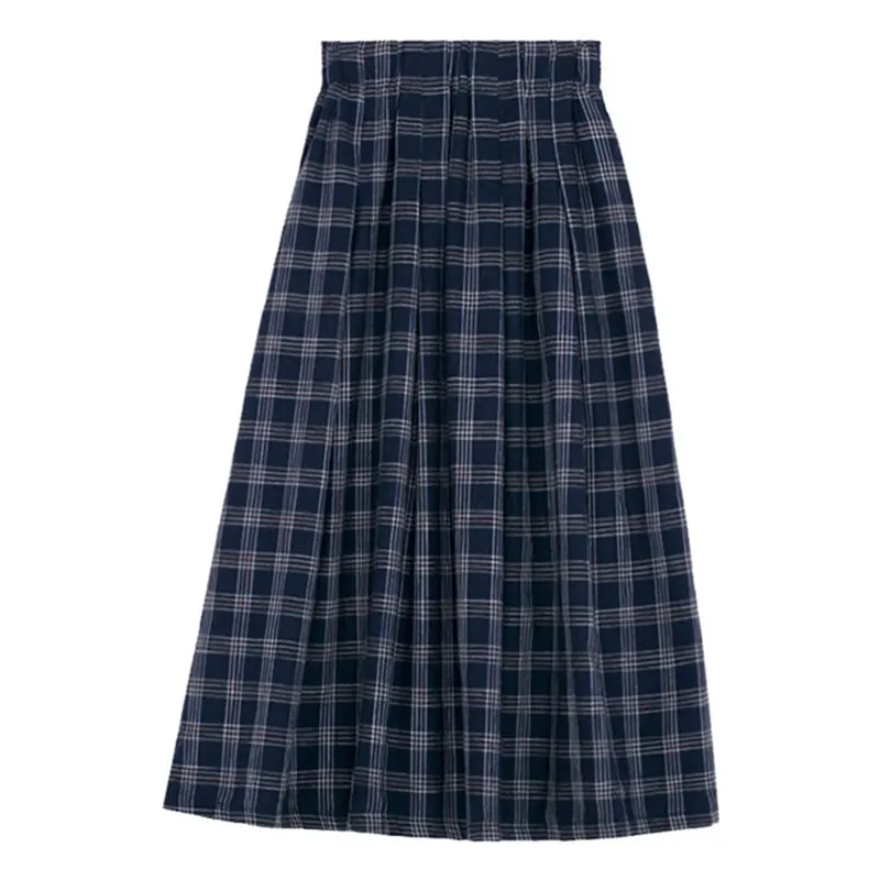 

Preppy High Waist Thin All-match Plaid Pleated skirt Girl Japanese Vintage Sweet Mid-Length Bust Skirt Female Spring Autumn