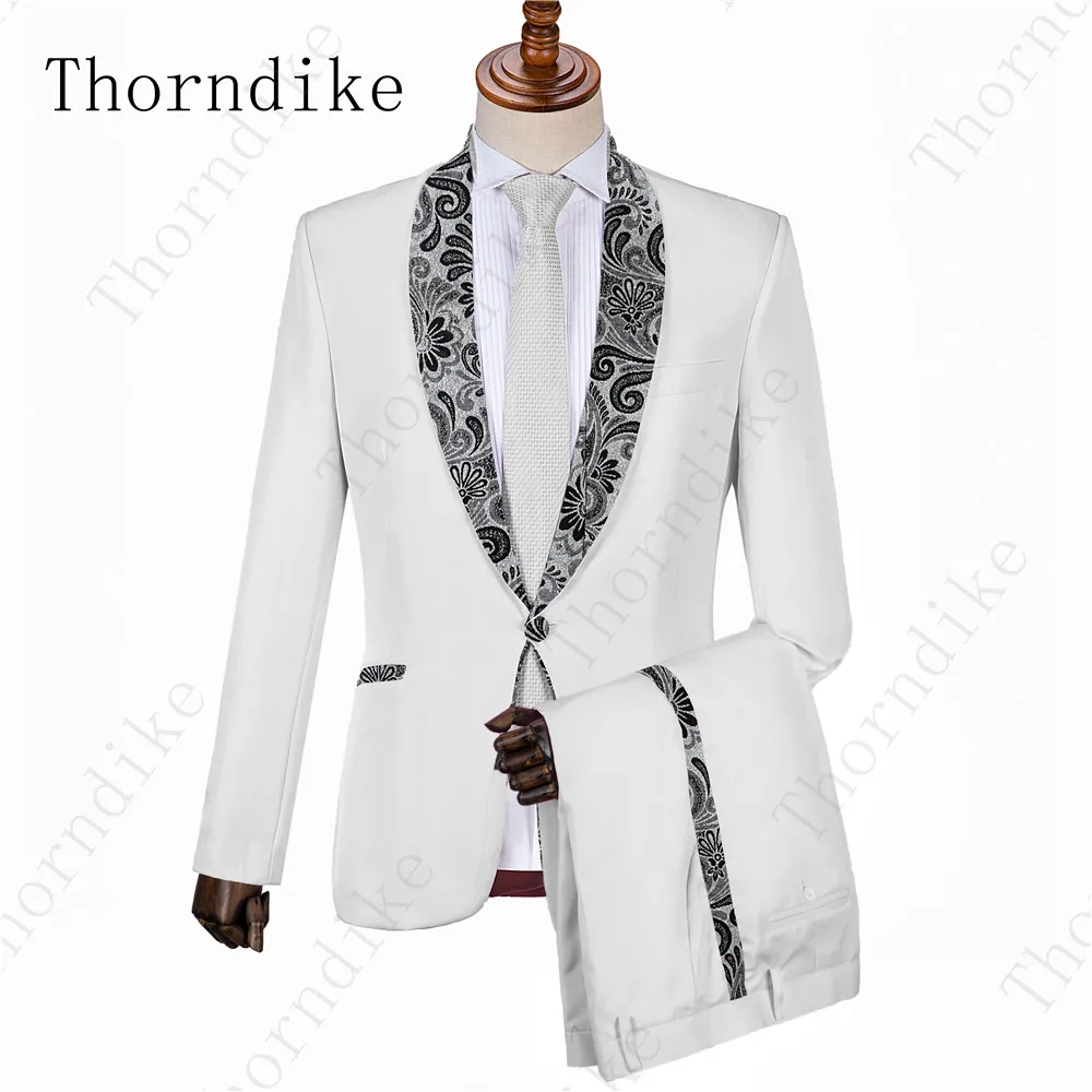 Мужской вечерний костюм Thorndike серый из двух предметов с жаккардовой шалью и
