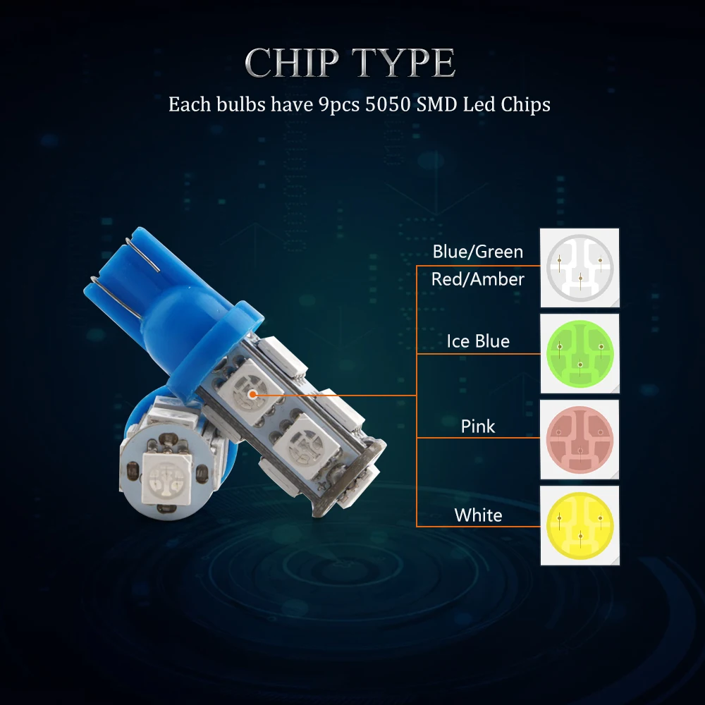 500 шт./лот T10 194 168 W5W 9 SMD 9 СВЕТОДИОДНЫЙ Автомобильный светодиодный светильник лампы авто лампы белого, зеленого и желтого и красного цветов, 12V