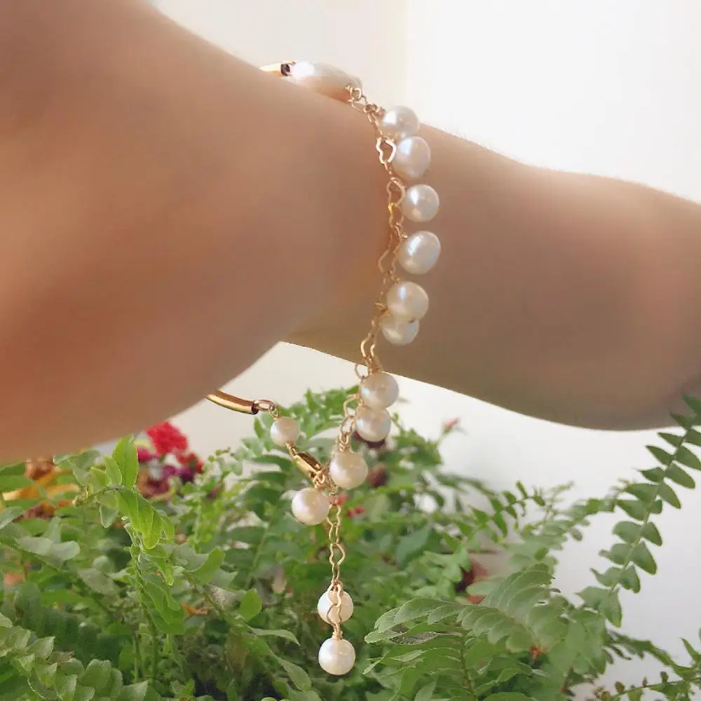 

CCijiNG Natural Pearl Link Bracelets Women Handmade Sweet And Romantic Half Chain Bracelet SL1130