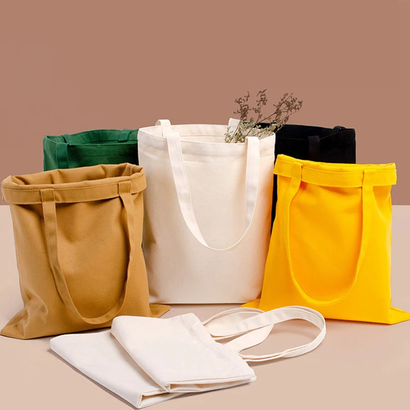 

New Solid Canvas Casual Tote women shoulder bags for girls female DIY handbags eco friendly shopping bag