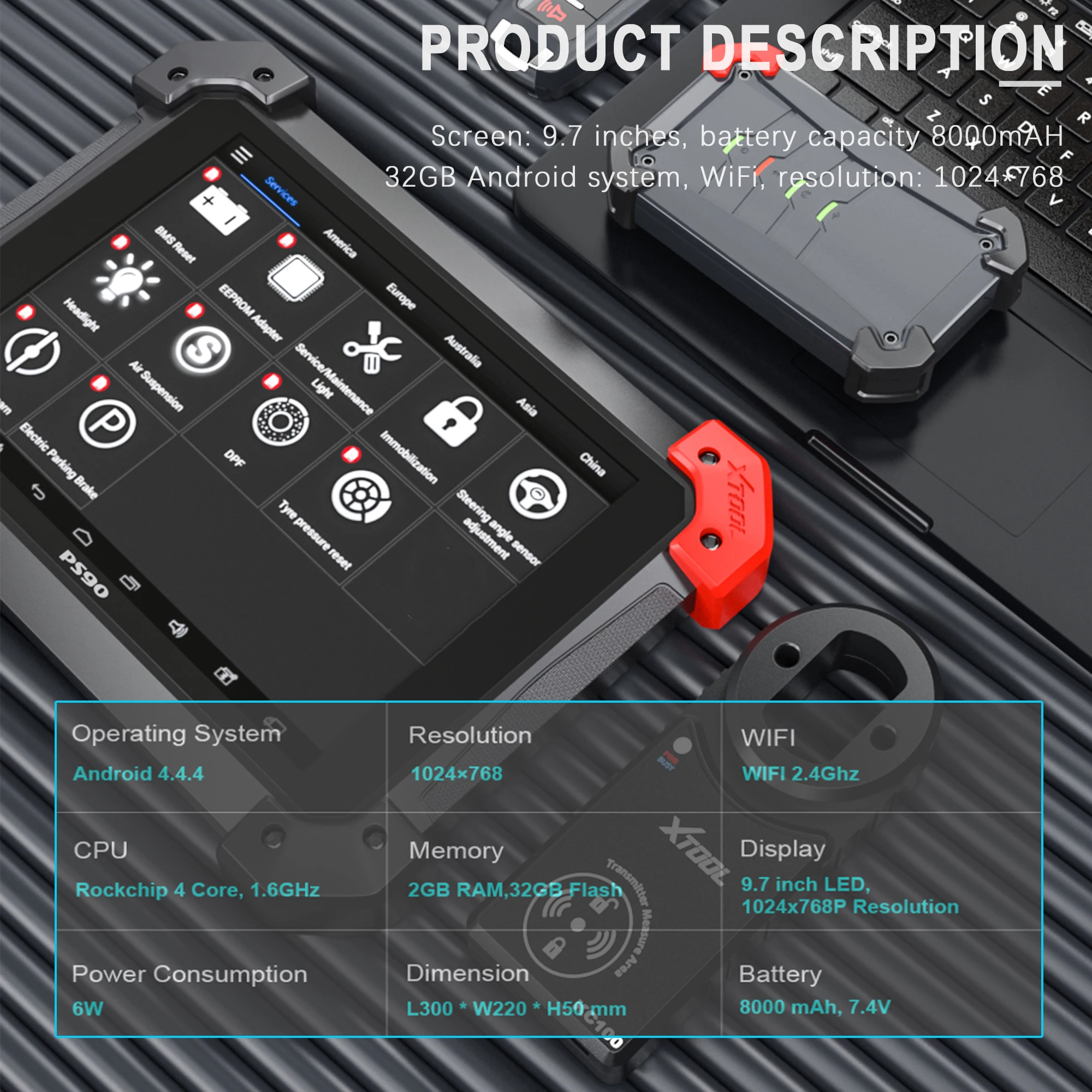 Диагностический инструмент XTOOL PS90 автомобильный OBD2 с ключевым программатором
