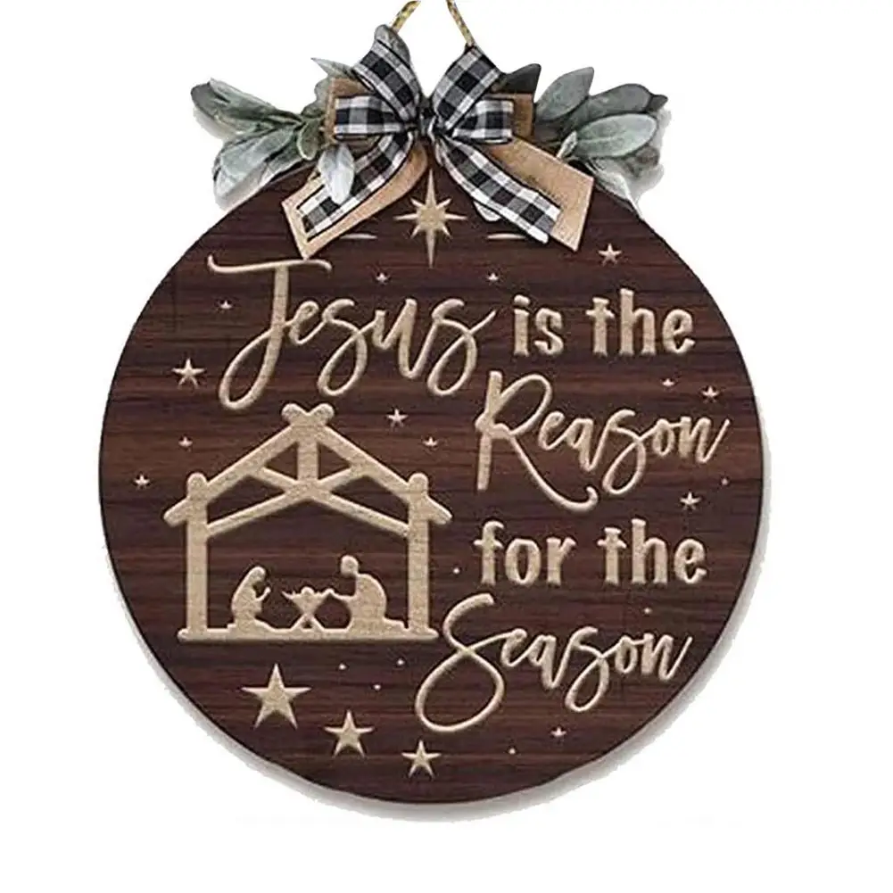 

Christmas Wooden Door Wreath 11.81Inches Front Door Sign Jesus Is The Reason For The Season Christmas Wood Plaque Hangings Out