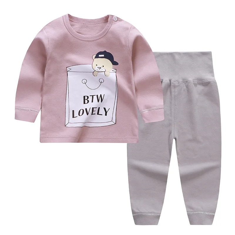 

2Pcs Children's High Waist Girl Clothing Sets Cotton 9M-5Y Toddler Baby Clothes for Newborn Boy Costume Long Sleeve Pajamas Suit