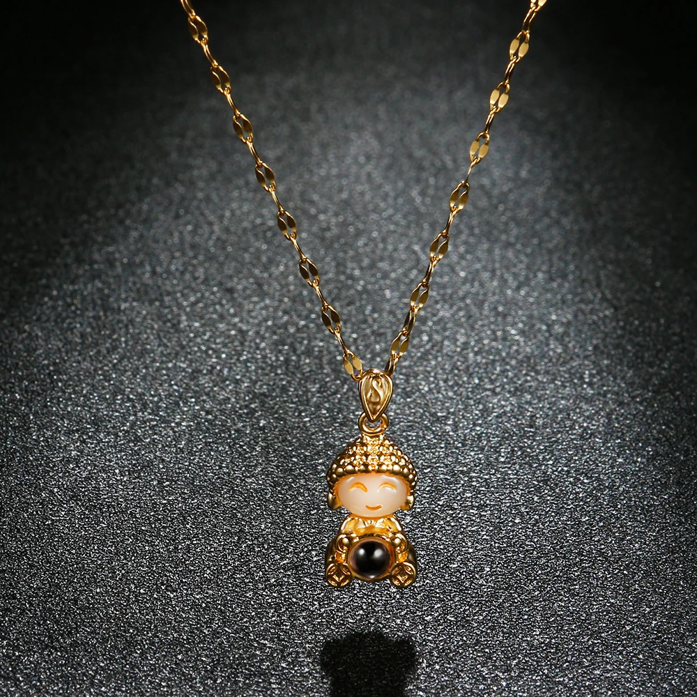 Ожерелье с подвеской-проектором Будды для женщин и мужчин золотая цепочка-Чокер