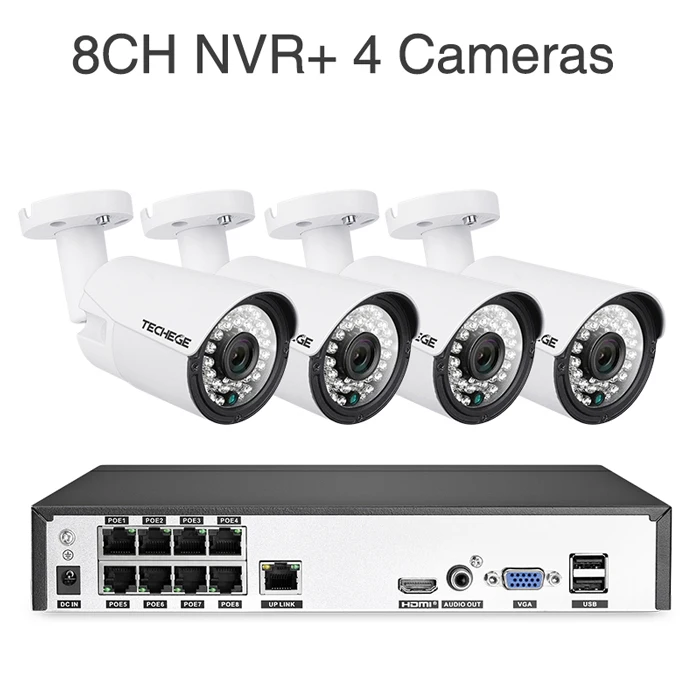 Techege H.265 8CH 4MP Аудио CCTV камера системы наружного водонепроницаемого наблюдения NVR комплект PoE камеры безопасности комплект обнаружения движения - Цвет: 8CH NVR 4 Cameras
