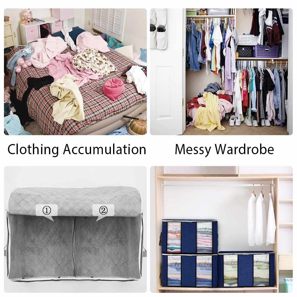 

3pcs Non-woven Fabric Closet Organizer Clothe Storage Bag Portable Collapsible Quilt Blanket Storage Bag 60X43X35cm Bedroom Tool