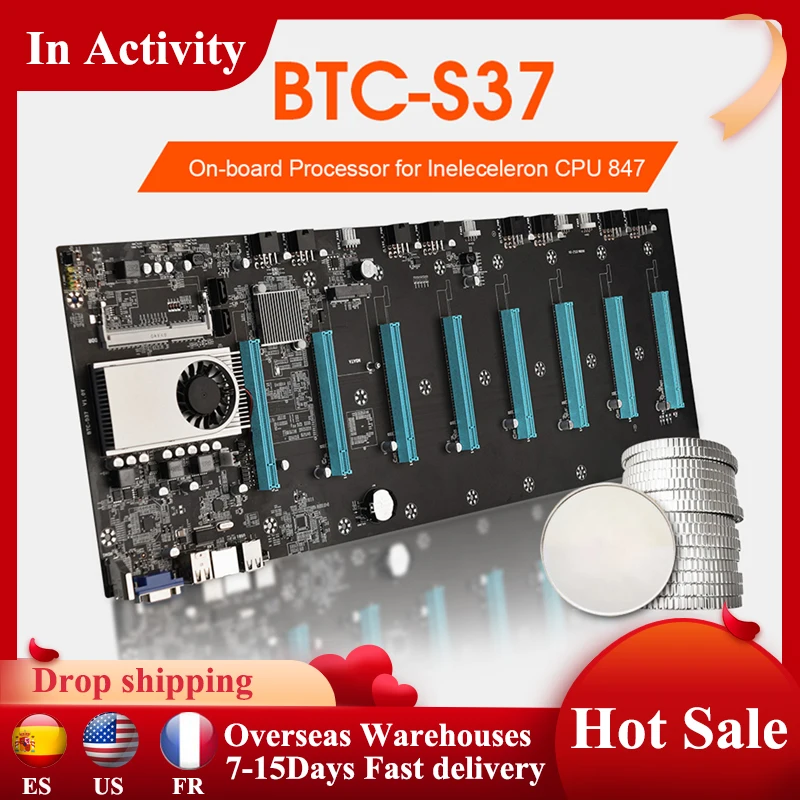 

BTC-S37 Mining Motherboard Machine 8 PCIE 16X Graphics Card SODIMM DDR3 SATA3.0 Support VGA + HDMI-Compatible for Bitcoin Miner