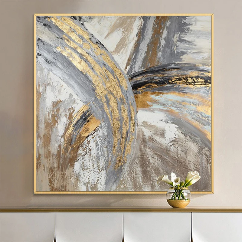 Американский Paintinghand-painted золотой лист абстрактный струящийся цвет свет