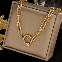 colorfast 316l stainless steel thick chain short necklace round buckle pendant fashion simple female gift jewelry