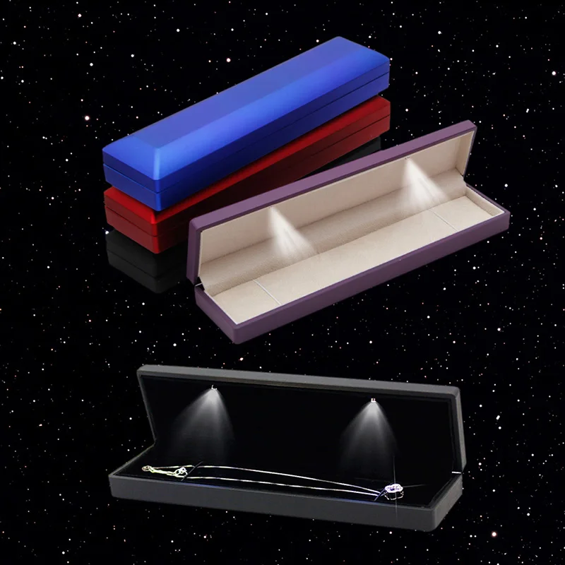 

LED Velvet Long Boxes Necklace Padent Gift Box Wedding Jewelry Display Case Hot