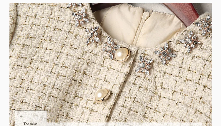 2019 Новое Осеннее твидовое Платье женское весеннее Винтажное с отделкой бусинами