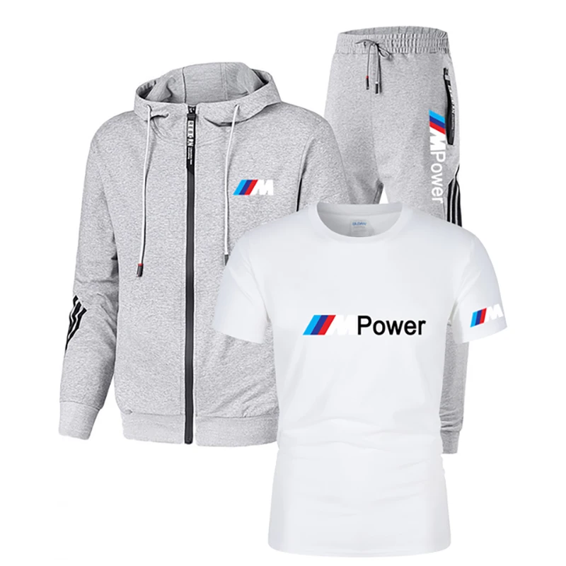 

2021 new BMW M men's casual sportswear hoodie spring thin zipper suit + T-shirt three-piece fitness jogging suit