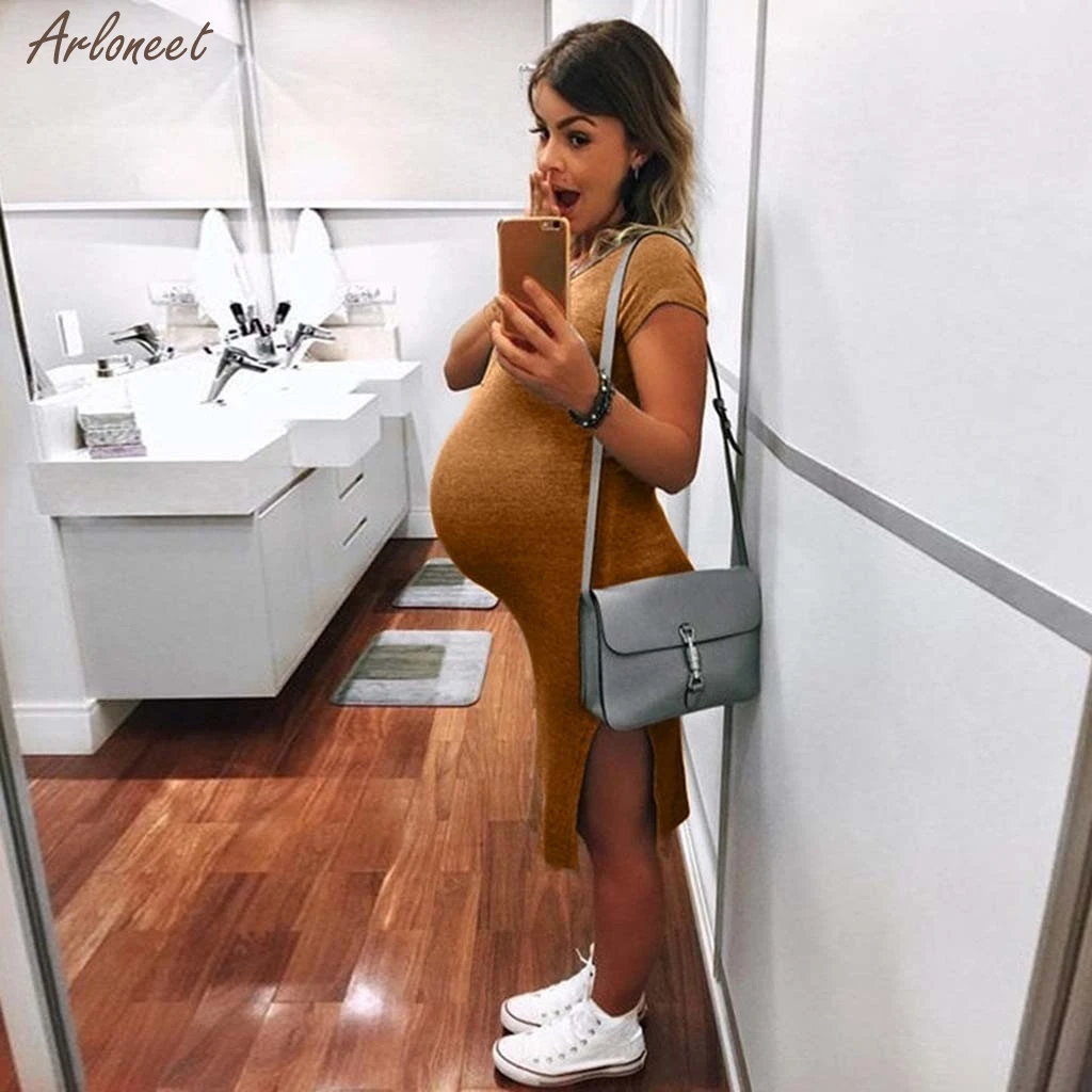 

Fashion Women Maternity Summer Short Sleeve Casual Sundress Pregnancy Dress Clothes Maternity Sexy Dress Clothing New 2020