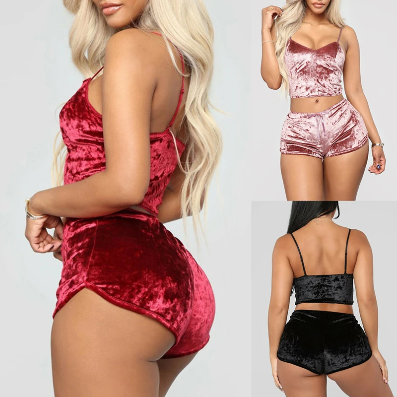 2021 2 Pieces Bra Sets Velvet Sexy Underwear Lingerie Ladies Intimates Tops And Pants Sleepwear Babydoll Clothing | Женская одежда