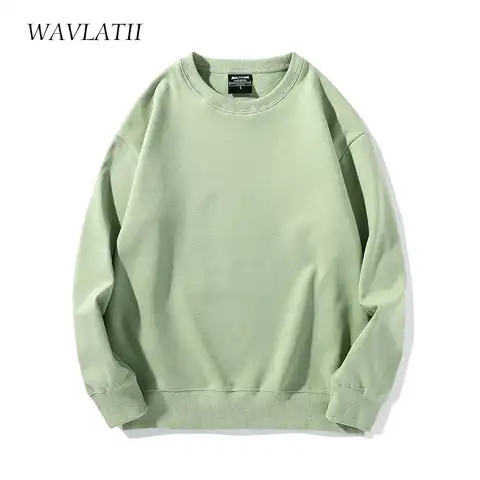 WAVLATII Women New Green Thick Hoodies Female Yellow Casual Oversized Sweatshirts Lady Warm Fashion Tops for Winter WH2110