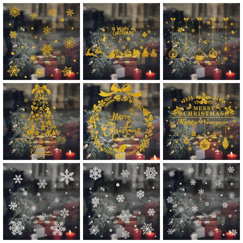 

Merry Christmas Wall Stickers DIY Snowflake Xmas Tree Wreath PVC Window Sticker Xmas Navidad Ornament New Year Home Glass Decals